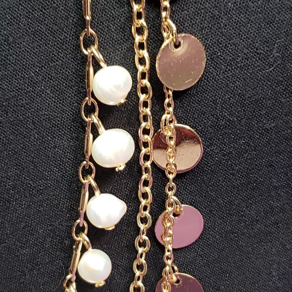 Ann Taylor Factory Signed Three Layer Necklace, Gold Tone w/Mini Baroque Pearls - Picture 3 of 12